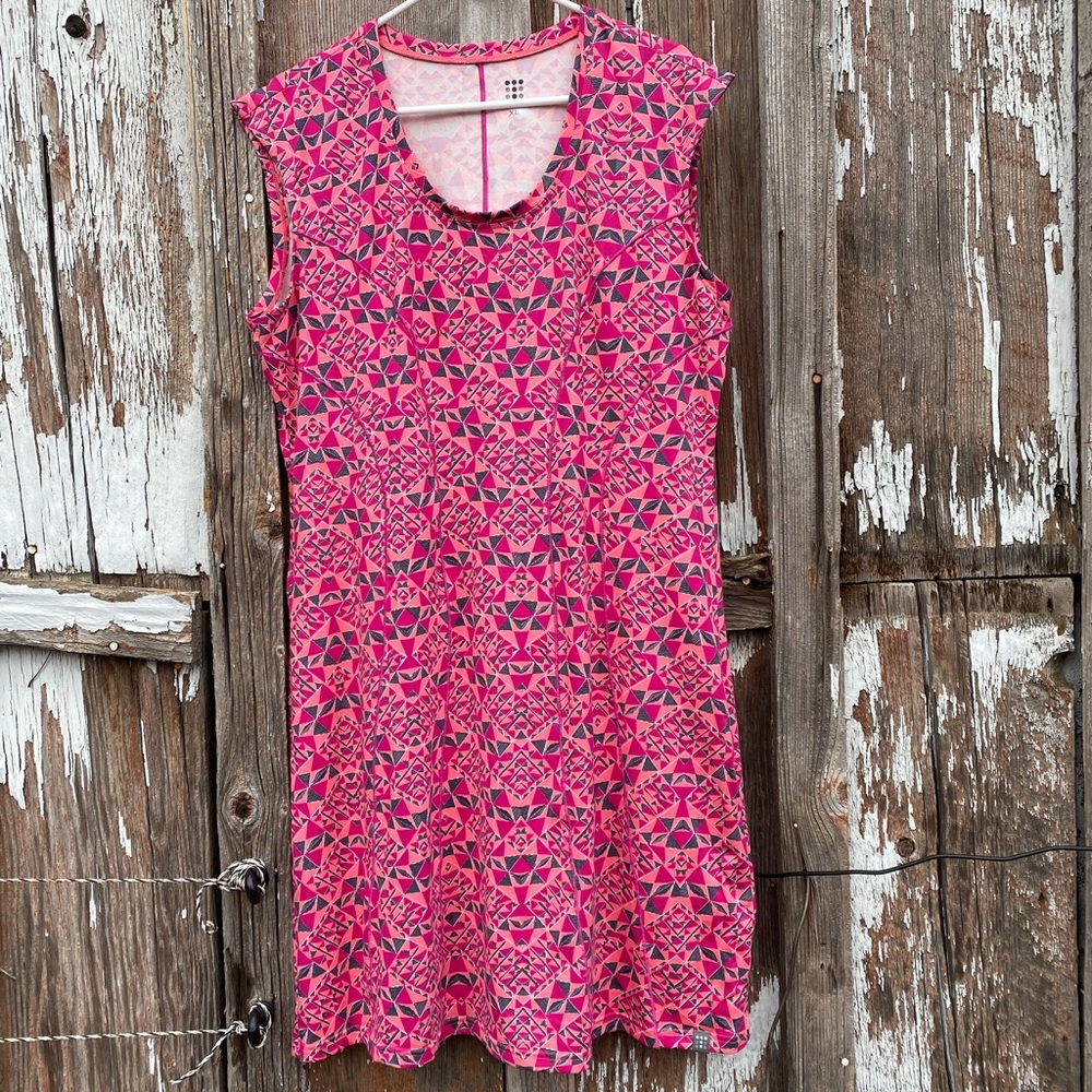 EUC Title Nine Espionage Dress XL In Peony Pink Geometric Cap Sleeve Scoop Neck